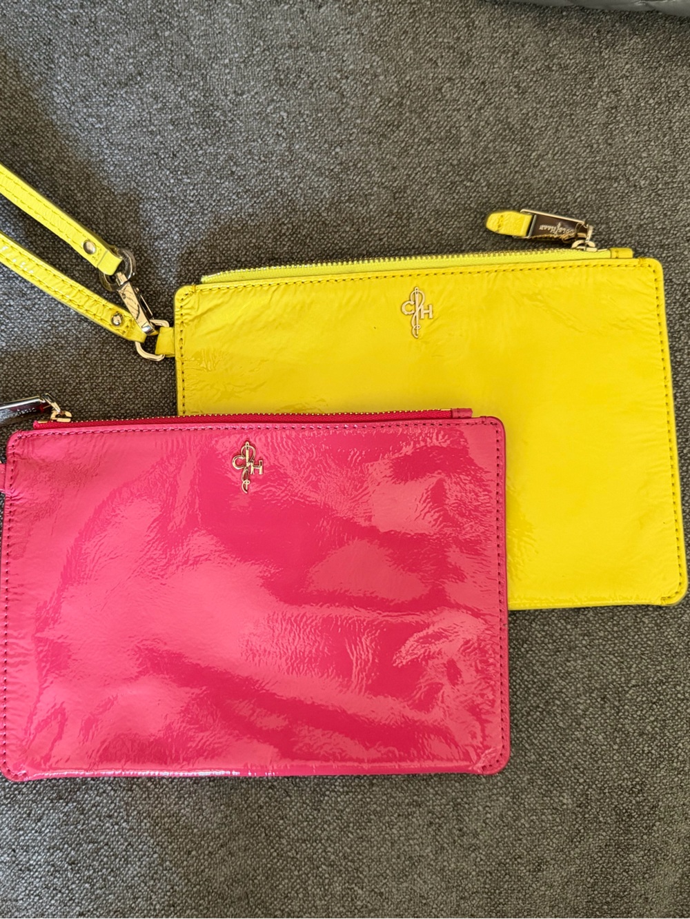 Cole Haan Yellow and Links Patent Leather Wristlets - set of two
